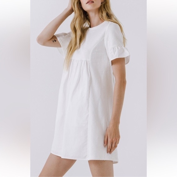 English Factory White Mixed Media Ruffle short sleeve dress size small - Picture 2 of 13